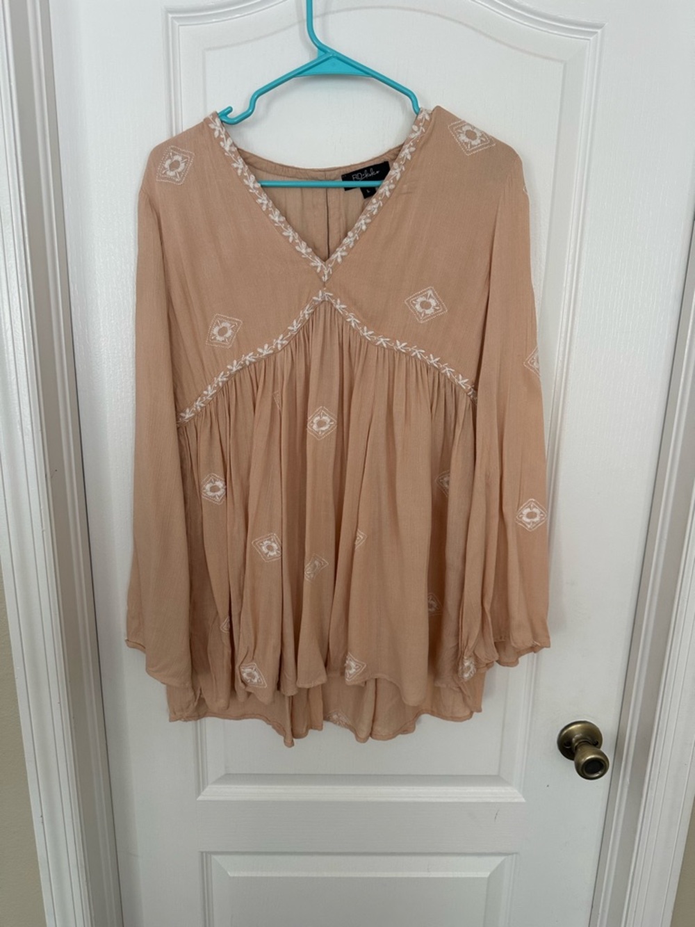 Anthropologie x RD & Koko Floral Embroidered Boho Peasant Blouse Tunic Raw